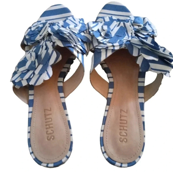 Schutz Ilaria Floral Denim Blue Strappy‎ Sandal Leather Size 7 Made in Brazil - Picture 4 of 8